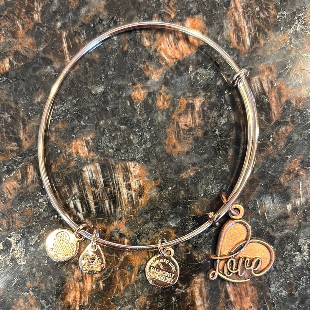 Alex and Ani Rose gold Charm Bracelet with Love Pendant